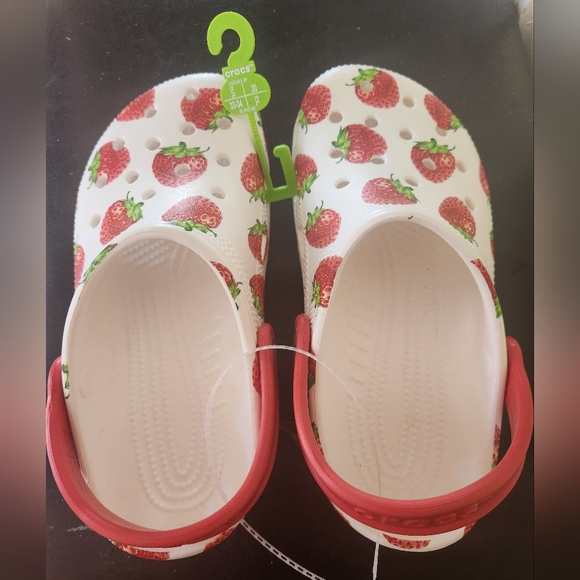 CROCS Other - CROCS Kids Strawberry Pattern Clogs - White and Red